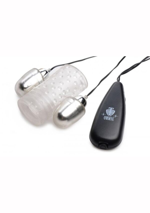 Trinity Men Dual Vibrating Penis Sheath with Wired Remote Control - Clear - Image 2