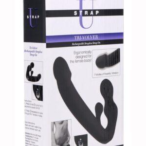 Strap U Tri-Volver Rechargeable Silicone Strapless Strap On - Black