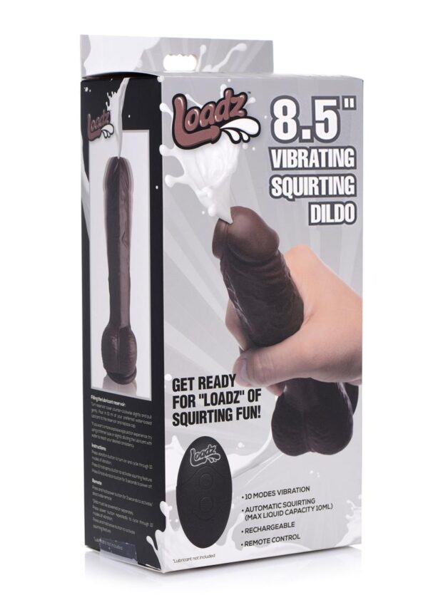 Loadz Vibrating Squirting Dildo with Remote Control 8.5in - Chocolate