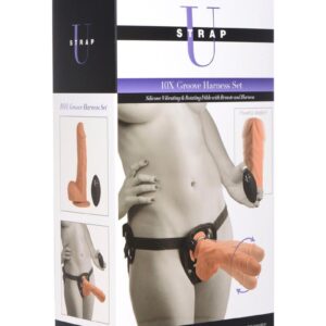Strap U Groove Harness Set Silicone Vibrating and Rotating Dildo with Remote Control and Harness