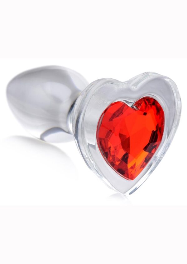 Booty Sparks Red Heart Glass Anal Plug - Small - Red/Clear - Image 2