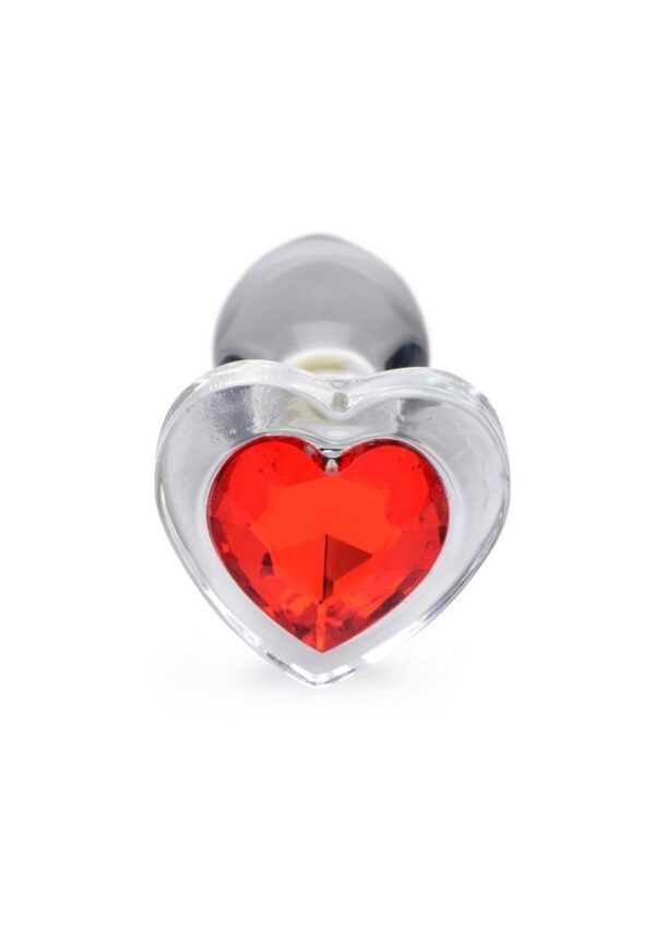 Booty Sparks Red Heart Glass Anal Plug - Small - Red/Clear - Image 3