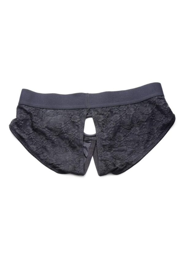 Strap U Lace Envy Black Crotchless Panty Harness - S/M - Black - Image 3