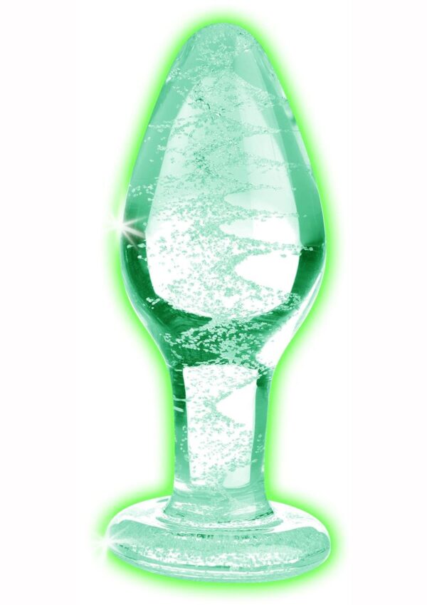 Booty Sparks Glow In The Dark Glass Anal Plug - Medium - Clear - Image 2