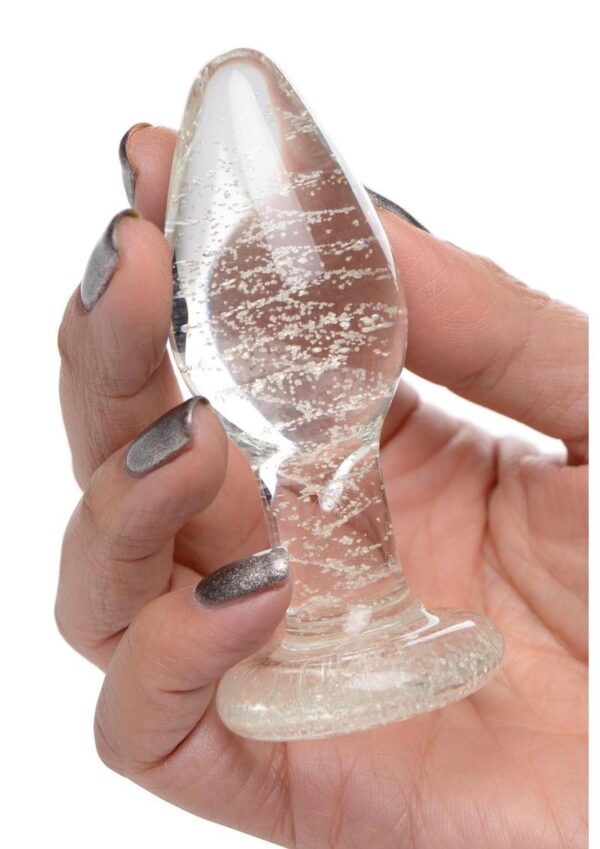 Booty Sparks Glow In The Dark Glass Anal Plug - Medium - Clear - Image 4