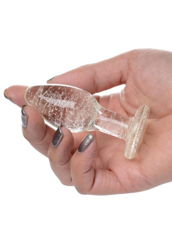 Booty Sparks Glow In The Dark Glass Anal Plug - Small - Clear - Image 4