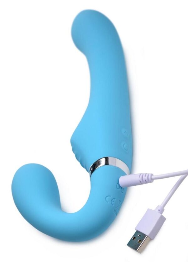 Strap U Mighty Rider 10x Silicone Rechargeable Strapless Strap-On with Remote Control - Blue - Image 4