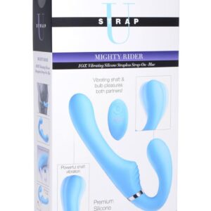 Strap U Mighty Rider 10x Silicone Rechargeable Strapless Strap-On with Remote Control - Blue