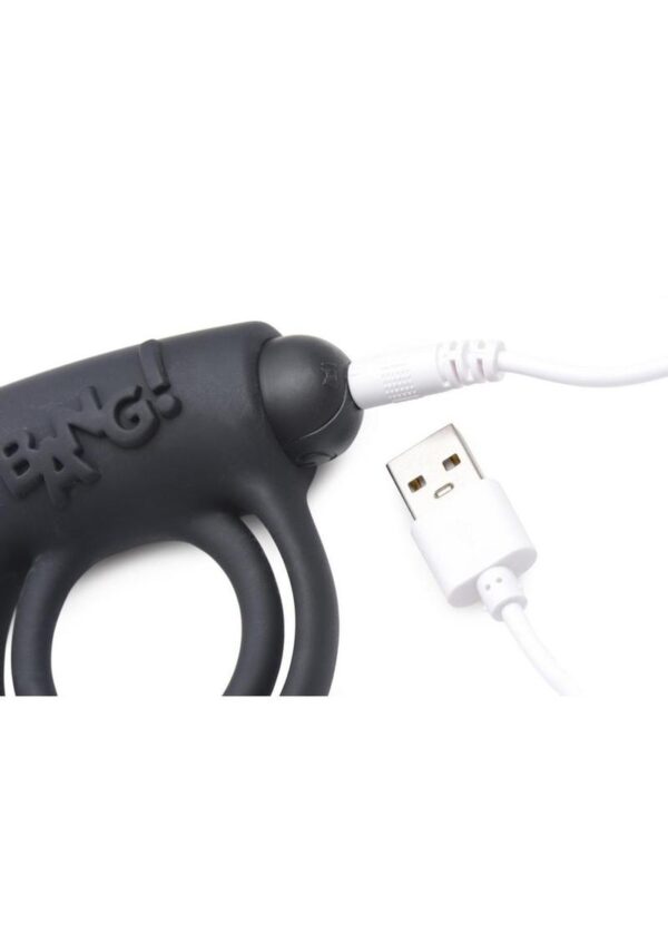 Bang! Silicone Rechargeable Cock Ring and Bullet with Remote Control - Black - Image 3