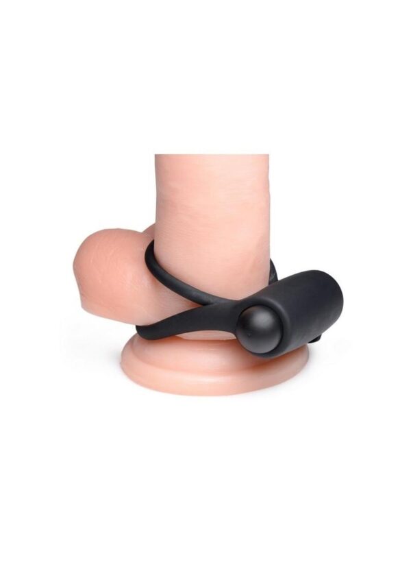 Bang! Silicone Rechargeable Cock Ring and Bullet with Remote Control - Black - Image 4