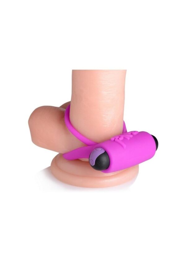 Bang! Silicone Rechargeable Cock Ring and Bullet with Remote Control - Purple - Image 4