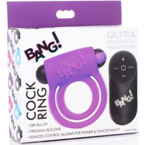 Bang! Silicone Rechargeable Cock Ring and Bullet with Remote Control - Purple