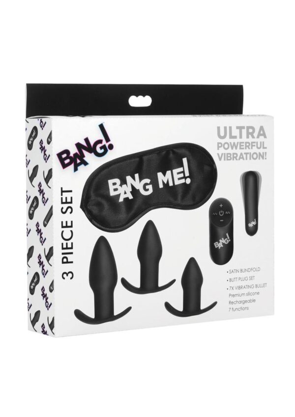 Bang! Backdoor Adventure Rechargeable Silicone Butt Plug Kit with Remote Control (5 pc set) - Black