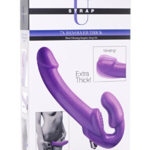 Strap U 7X Revolver Thick Vibrating Strapless Strap-On Dildo - Purple