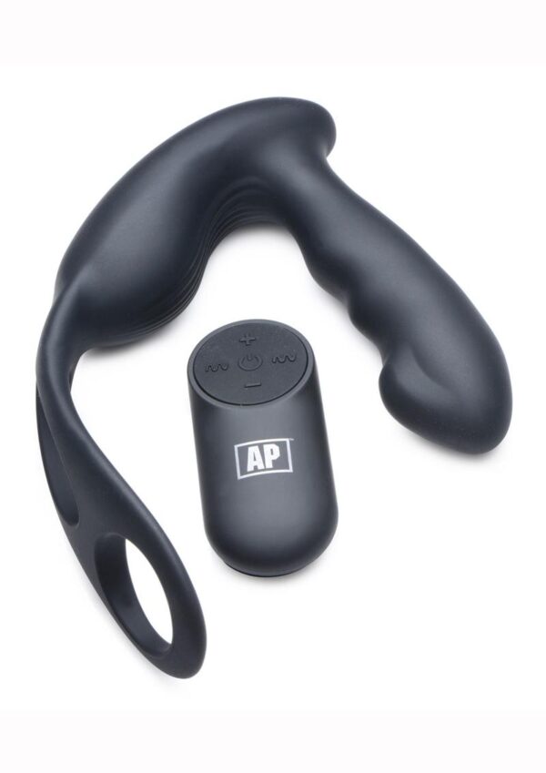 Alpha Pro 7X P-Strap Milker Silicone Rechargeable Vibrating Prostate Plug with Milking Bead, Cock and Ball Ring and Remote Control - Black - Image 2