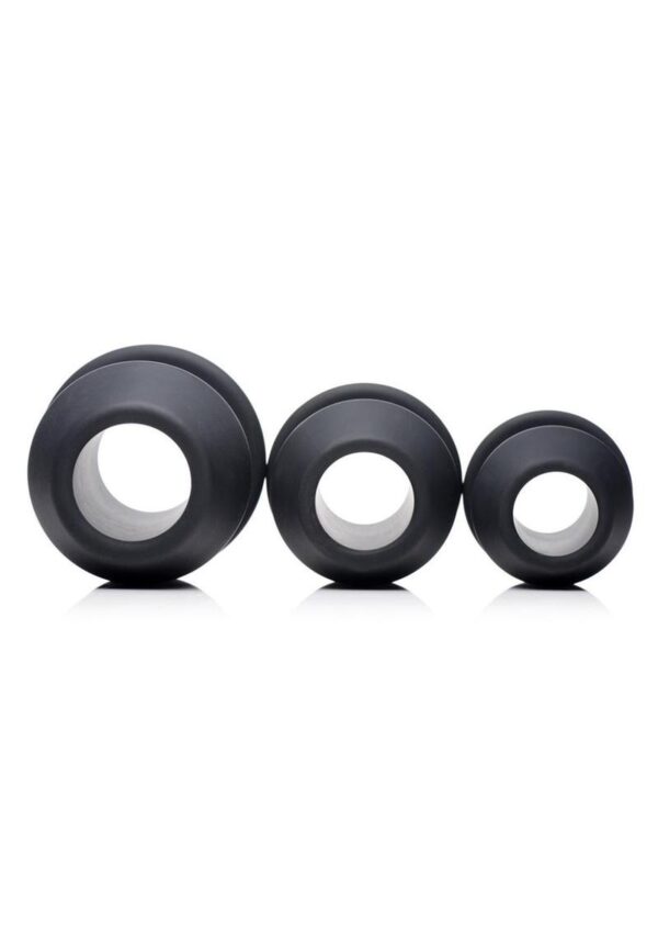 Master Series Gape-Grommets Hollow Silicone Anal Dilator Set (3 Pieces) - Black - Image 3
