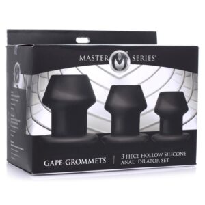 Master Series Gape-Grommets Hollow Silicone Anal Dilator Set (3 Pieces) - Black