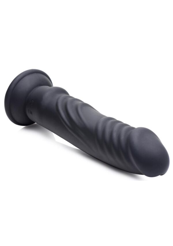 Zeus Vibrating and E-Stim Rechargeable Silicone Dildo with Remote Control 7.9in - Black - Image 2