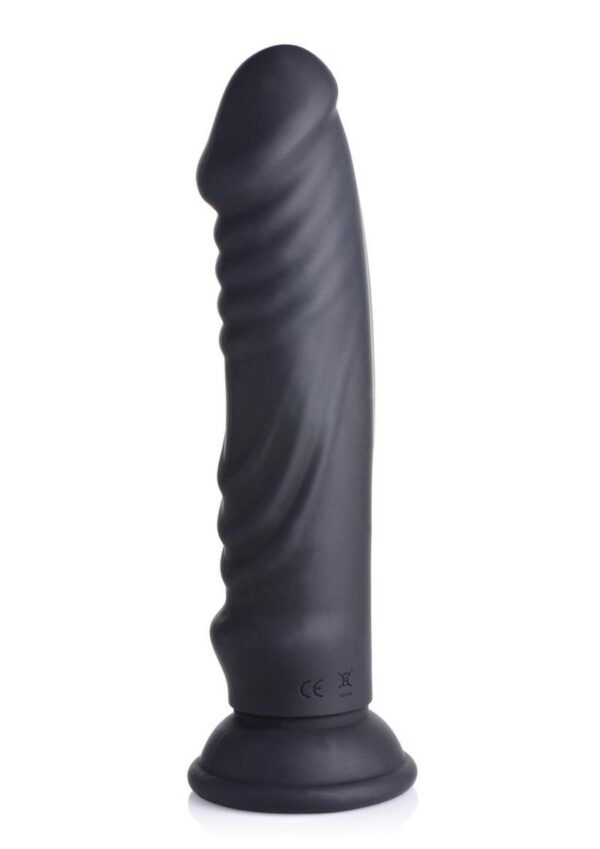 Zeus Vibrating and E-Stim Rechargeable Silicone Dildo with Remote Control 7.9in - Black - Image 3
