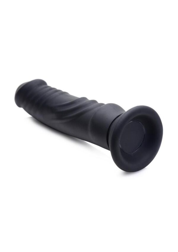 Zeus Vibrating and E-Stim Rechargeable Silicone Dildo with Remote Control 7.9in - Black - Image 4