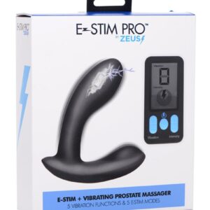 Zeus Vibrating and E-Stim Silicone Rechargeable Prostate Massager with Remote Control - Black