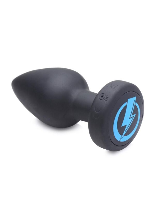 Zeus Vibrating and E-Stim Silicone Rechargeable Anal Plug with Remote Control - Black - Image 2