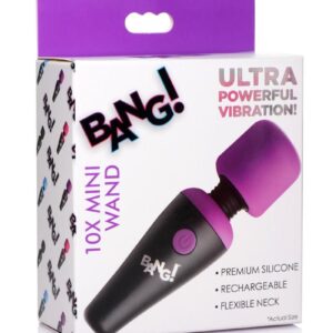Bang! 10X Vibrating Mini Rechargeable Silicone Wand Massager- Purple