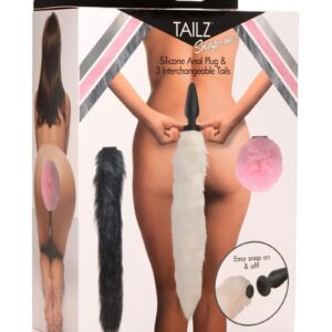 Tailz Silicone Anal Plug and 3 Interchangeable Tails Set - Assorted Colors