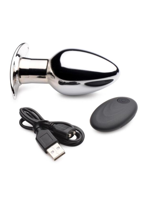 Master Series Chrome Blast 7X Rechargeable Anal Plug with Remote Control - Large - Silver - Image 3