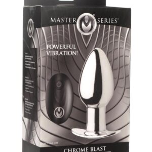 Master Series Chrome Blast 7X Rechargeable Anal Plug with Remote Control - Large - Silver