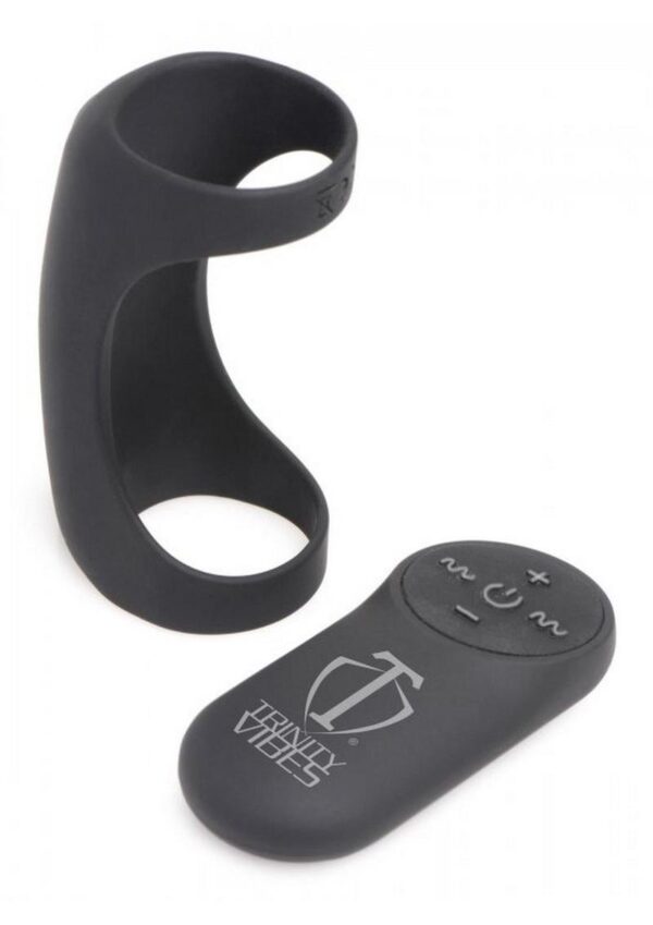 Trinity Men 7X G-Shaft Silicone Rechargeable Cock Ring with Remote Control - Black - Image 2