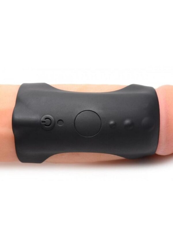 Trinity Men 7X G-Shaft Silicone Rechargeable Cock Ring with Remote Control - Black - Image 3