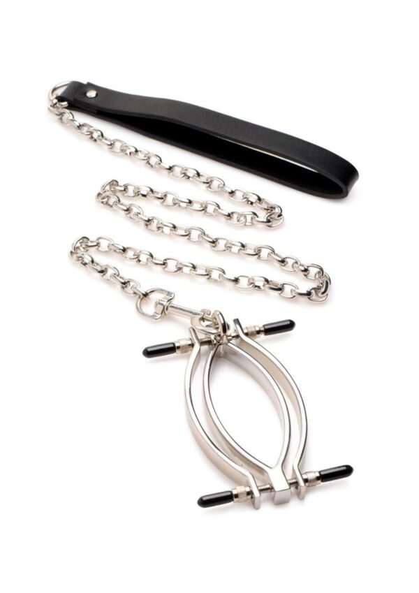 Master Series Pussy Tugger Adjustable Pussy Clamp with Leash - Silver - Image 2