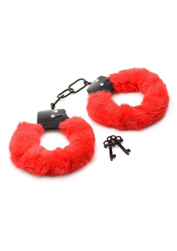 Master Series Cuffed in Fur Furry Handcuffs - Red - Image 2
