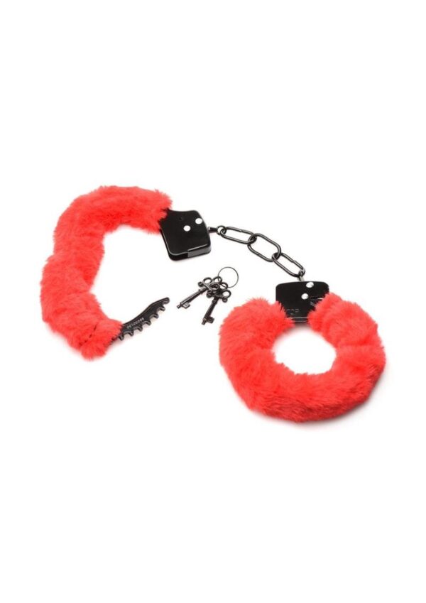 Master Series Cuffed in Fur Furry Handcuffs - Red - Image 3