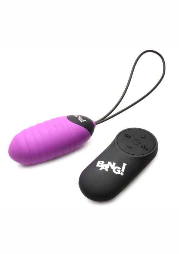 Bang! 28X Ribbed Rechargeable Silicone Egg with Remote Control - Purple - Image 3