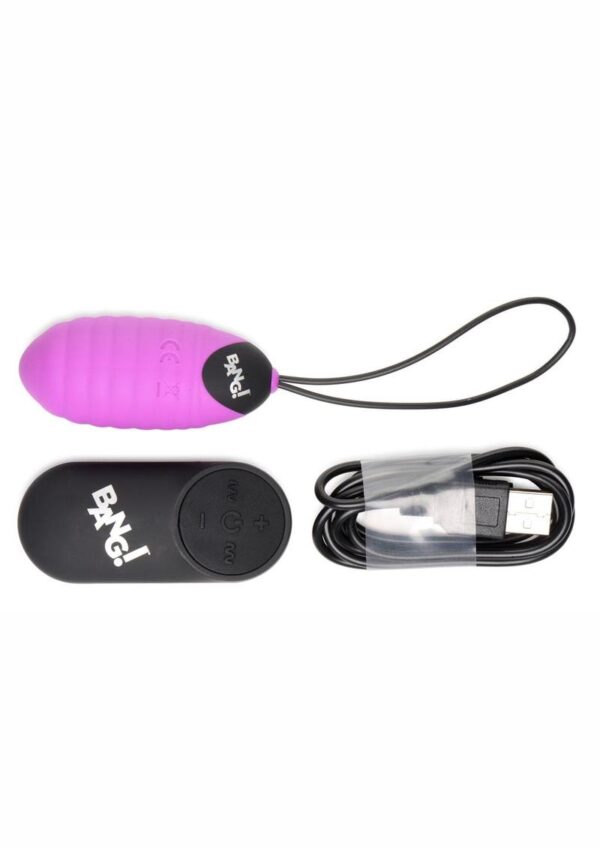 Bang! 28X Ribbed Rechargeable Silicone Egg with Remote Control - Purple - Image 4