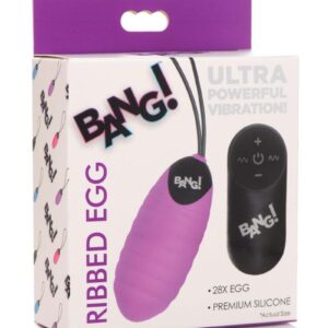 Bang! 28X Ribbed Rechargeable Silicone Egg with Remote Control - Purple