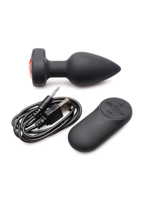 Booty Sparks 28X Rechargeable Silicone Vibrating Heart Anal Plug with Remote Control - Small - Red - Image 4