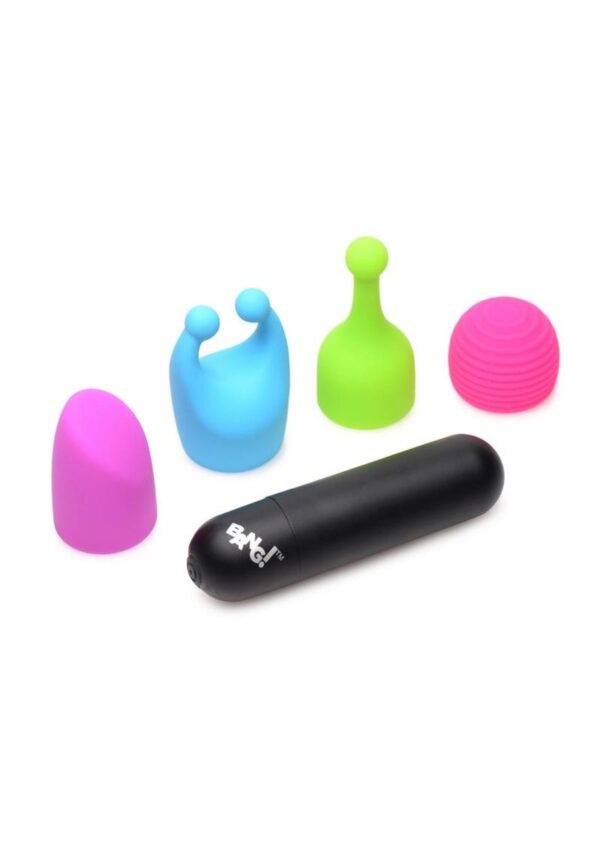 Bang! Rechargeable Bullet with 4 Attachments - Black - Image 2