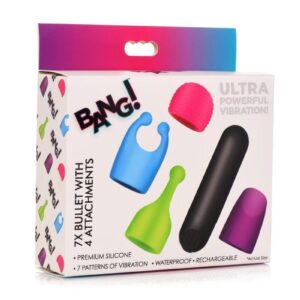 Bang! Rechargeable Bullet with 4 Attachments - Black