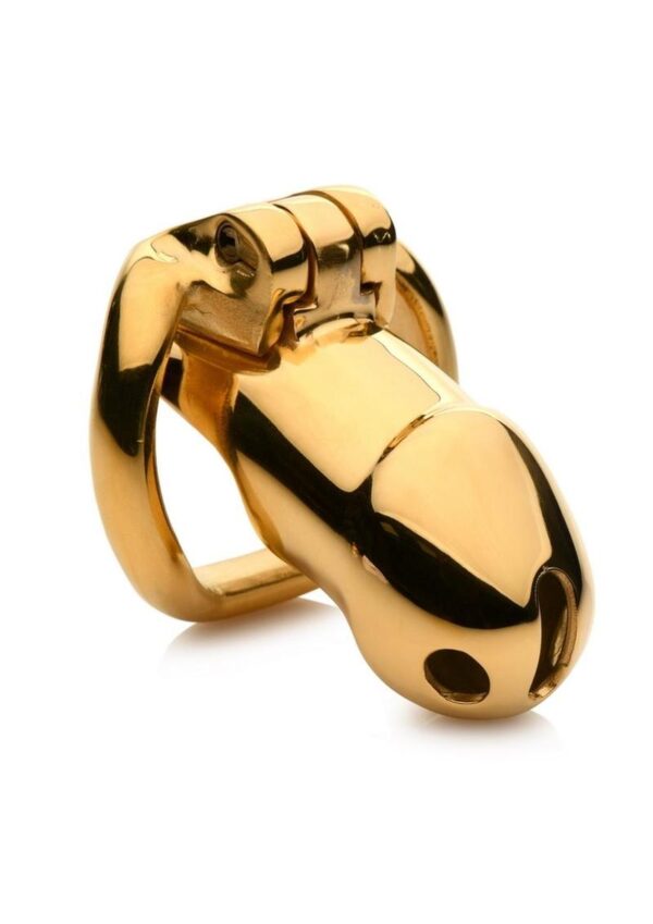 Master Series Midas 18K Gold-Plated Locking Chastity Cage - Image 2
