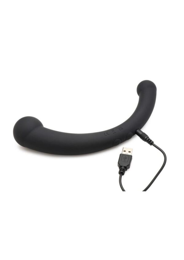 Master Series 10X Vibra-Crescent Rechargeable Silicone Vibrating Dual Ended Dildo - Black - Image 3