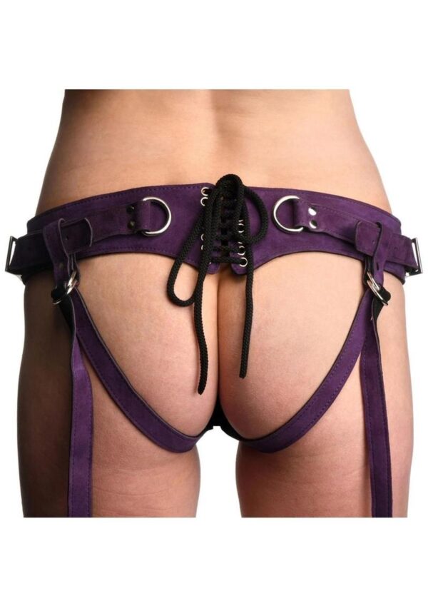 Strap U Bodice Deluxe Leather Corset Harness - Purple - Image 3