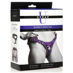 Strap U Bodice Deluxe Leather Corset Harness - Purple