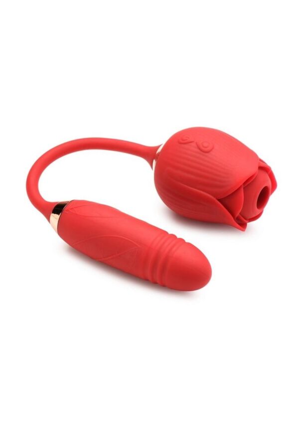 Bloomgasm Romping Rose 10X Rechargeable Silicone Suction Rose and Thrusting Vibrator - Red - Image 2