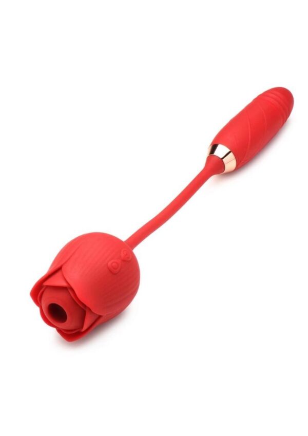 Bloomgasm Romping Rose 10X Rechargeable Silicone Suction Rose and Thrusting Vibrator - Red - Image 3