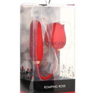 Bloomgasm Romping Rose 10X Rechargeable Silicone Suction Rose and Thrusting Vibrator - Red