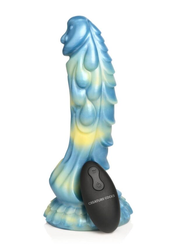 Creature Cocks Sea Stallion Silicone Rechargeable Dildo with Remote Control - Blue/Yellow - Image 2