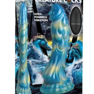 Creature Cocks Sea Stallion Silicone Rechargeable Dildo with Remote Control - Blue/Yellow
